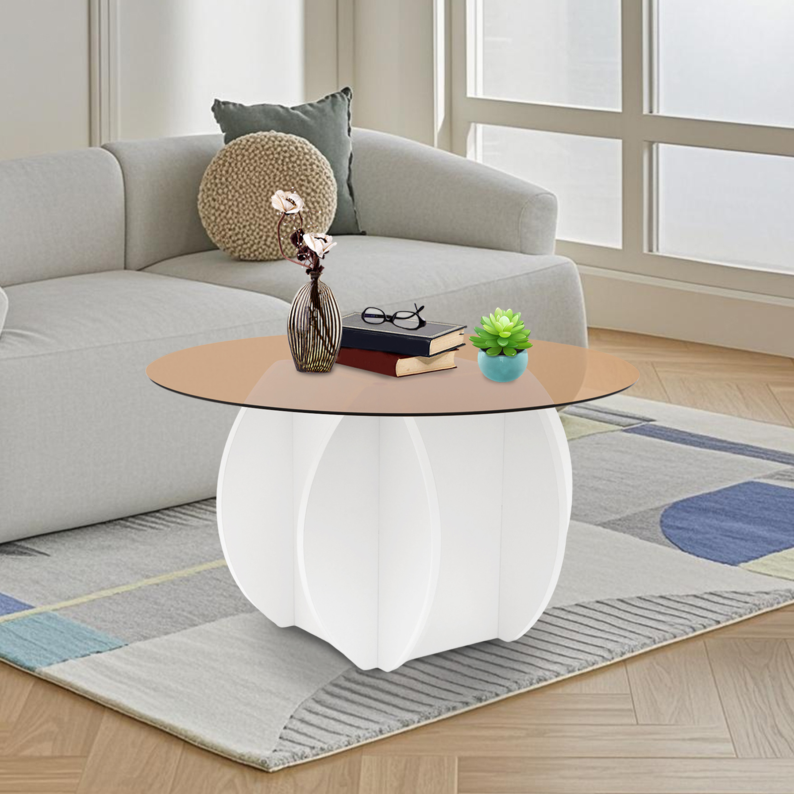 Modern Round Coffee Table 27.6 - Book Weight Glass incelemesi ve fiyatı