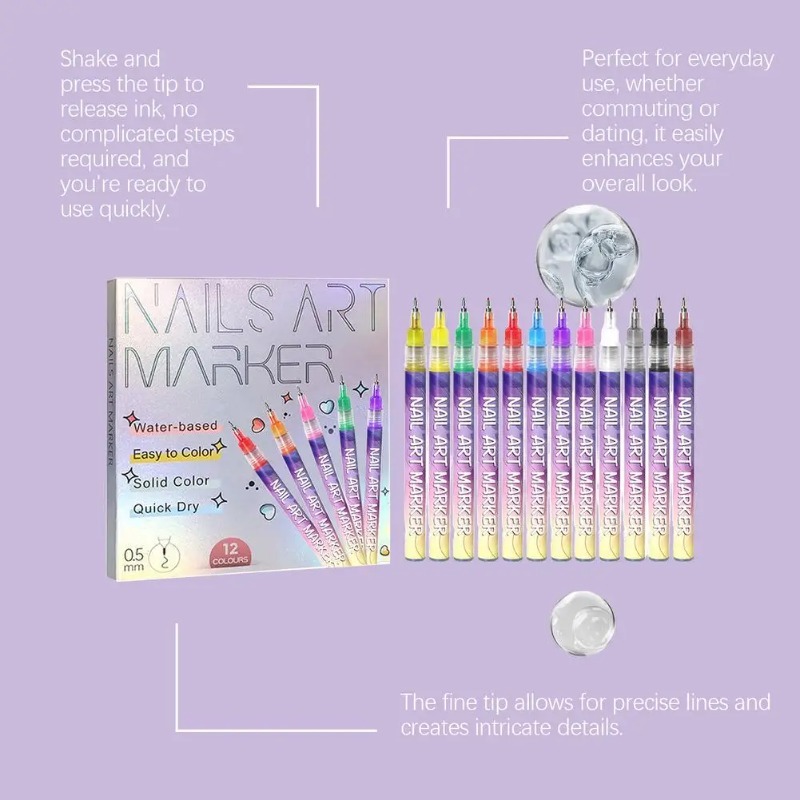 12Pcs/Set Multicolor Nail Art  - Correction Pen Fine incelemesi ve fiyatı